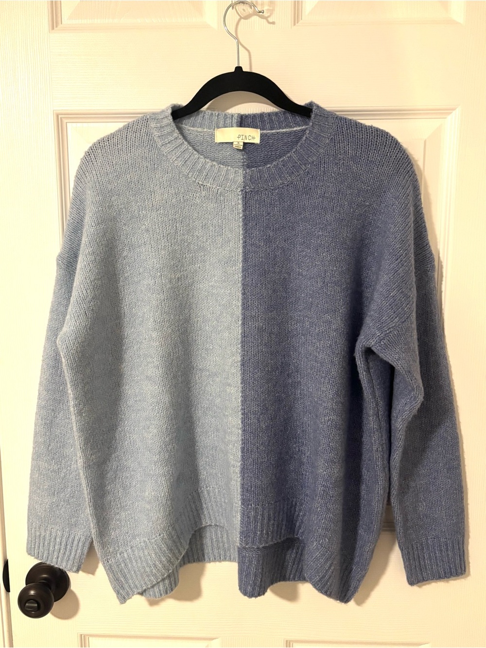 Dusty Blue Colorblock Sweater Small Two Tone Oversized Split Cozy Knit PINCH